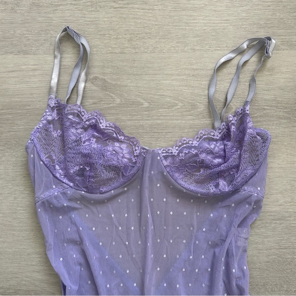 Dreamgirl Lavender Mesh Lace Flirty Slip Chemise Dress - Picture 2 of 7